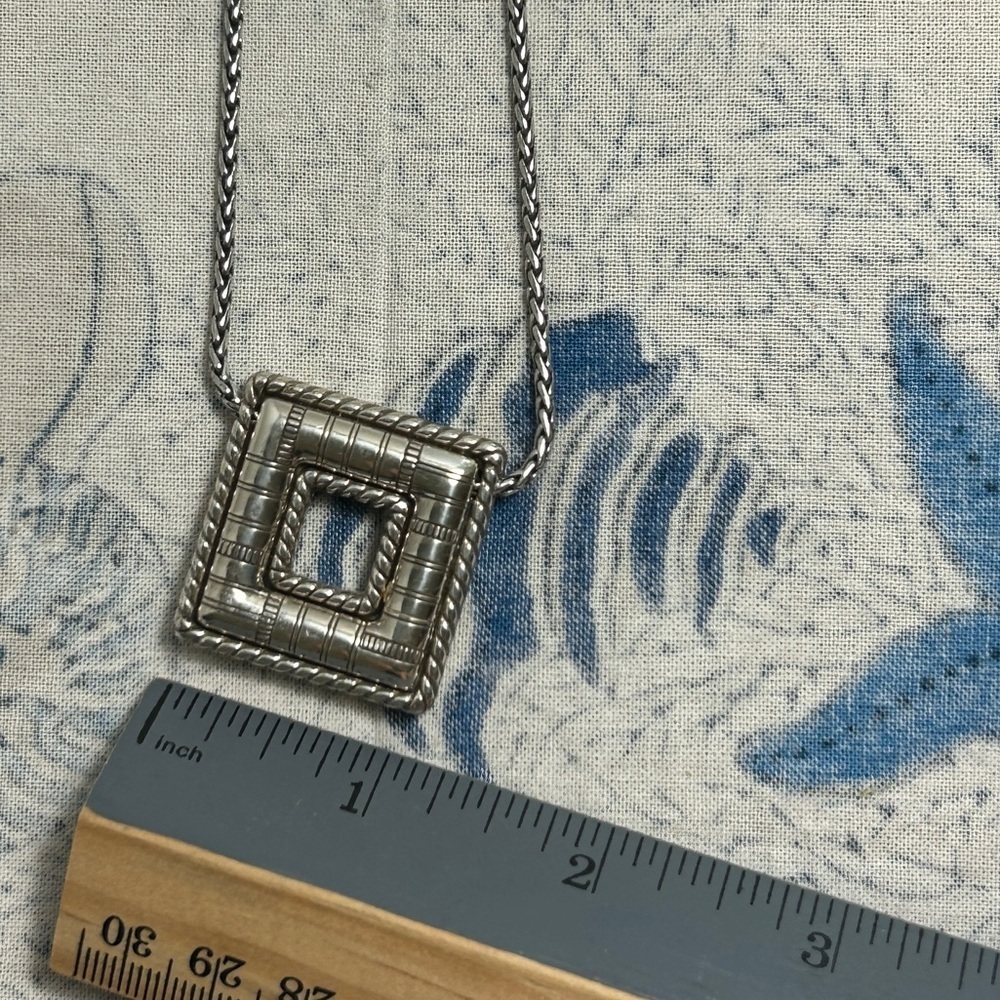 Brighton Cabana Necklace Neutral Tones Square Pendant Silver Plated 18"L - Picture 11 of 15
